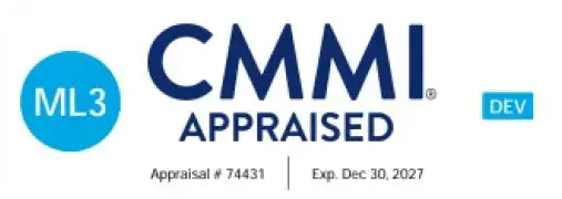 CMMI Appraised at Maturity Level 3 for Development. Appraisal number 74431, valid to December 2027.